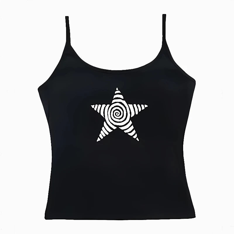 Y2k Crop Top Emo Girl Aesthetic Gothic Punk Streetwear Women Casual 90s Retro Grunge Star Pattern Printed Short Sleeved T-shirt
