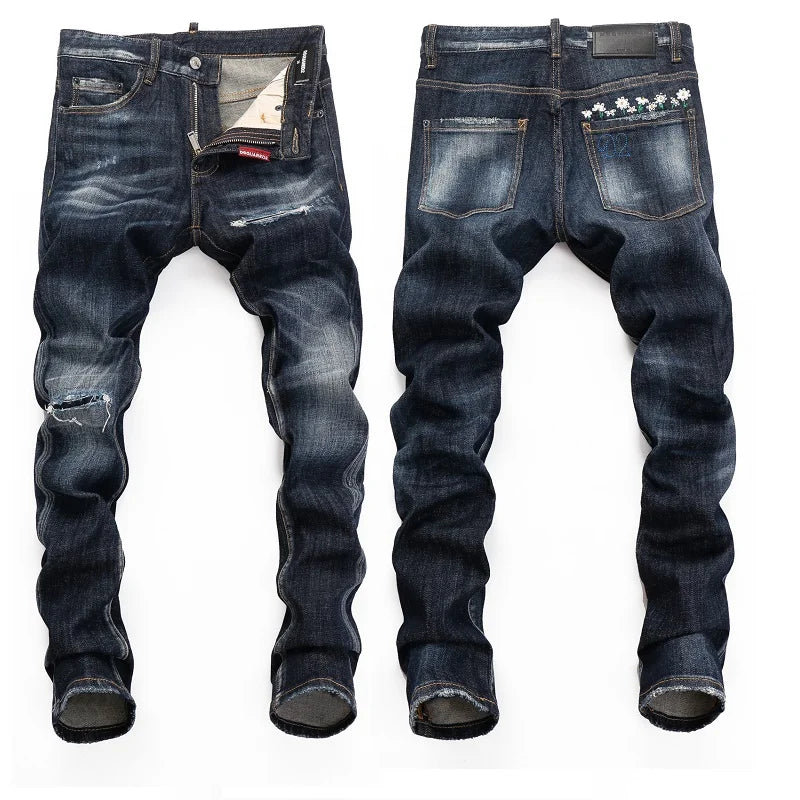 European  Fashion Brand Men Italy Jeans Pants Design Cool Top Jeans Men Slim Jeans Denim Trousers Blue Hole Pants Jeans for Men