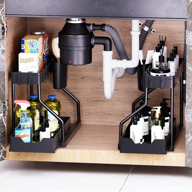 Kitchen sink storage rack, double-layer pull-out countertop organization rack, bathroom storage rack, kitchen storage rack