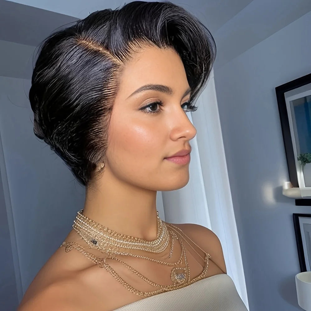 Pixie Cut Wig Human Hair Wigs Short Bob Perruque Bresillienne 13X4X1 Transparent Lace Wig Body Wave Human Hair