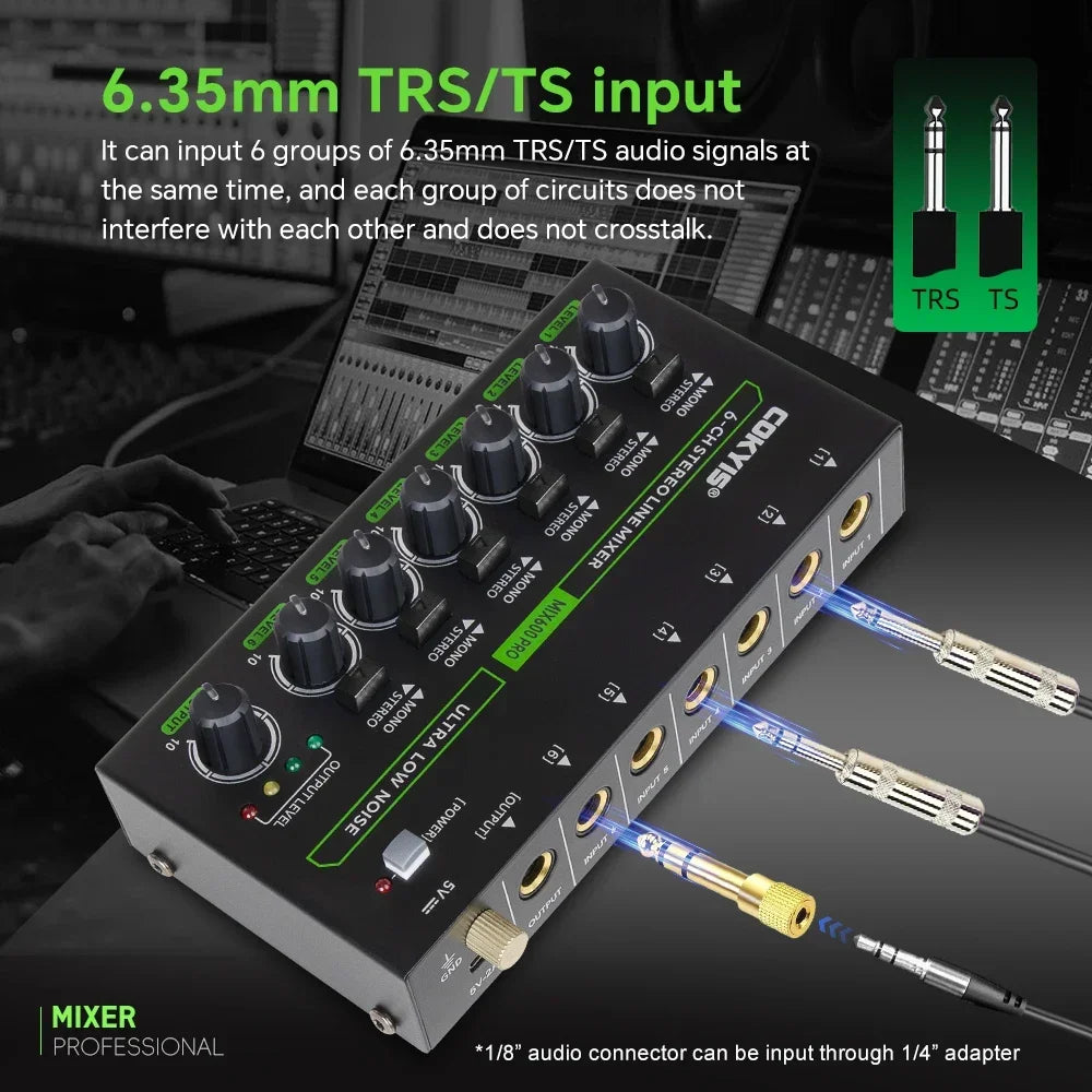 DC 5V 4/6/8 Channel Mini Sound Mixer Ultra Low Noise Line Mixer Power Supply Easy Operation Audios Mixer with RGB Lighting