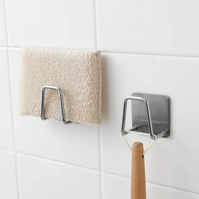 Kitchen Accessories Stainless Steel Sponge Holder Spoon Holder Pot Clips Self Adhesive Kitchen Storage Organizer Kitchen Gadgets