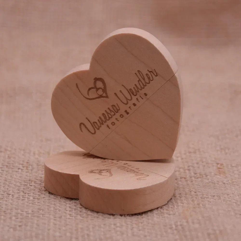 10pcs/lot Free Logo maple Wooden Heart USB + BOX USB Flash Drive Pendrive 64GB 32GB 16GB 8GB U Disk Photography Wedding Gifts