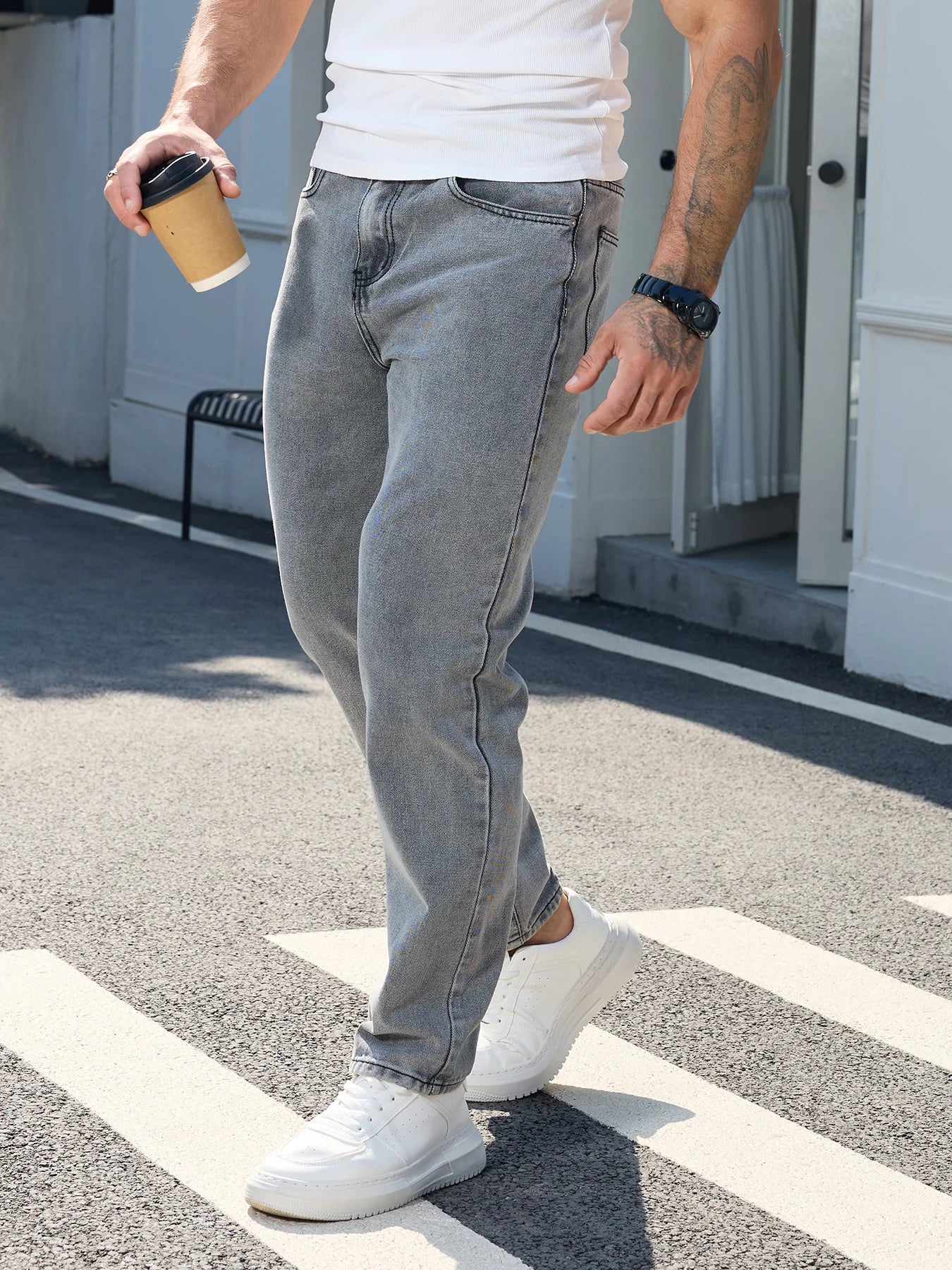 Men's Casual Simple and Versatile Gray Slim-Fit Jeans, Non-Stretch Wear-Resistant Fabric, Suitable for Work and Casual Wear, 2026 All-Season Style