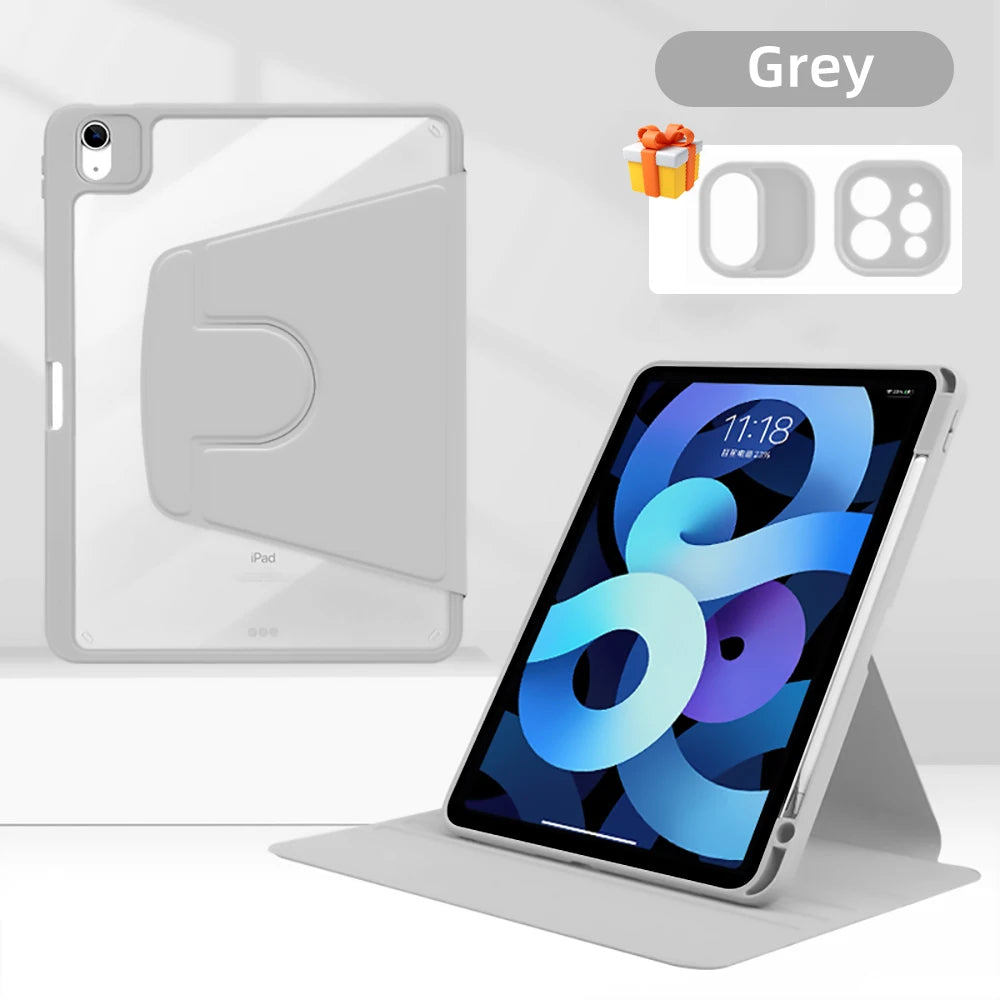 For Tablet iPad Pro 11 Case For Pro 12.9 Air 5 4 10.9 iPad 10th 7/8/9th Generation Mini 6 360° Rotatable Transparent Back Cover