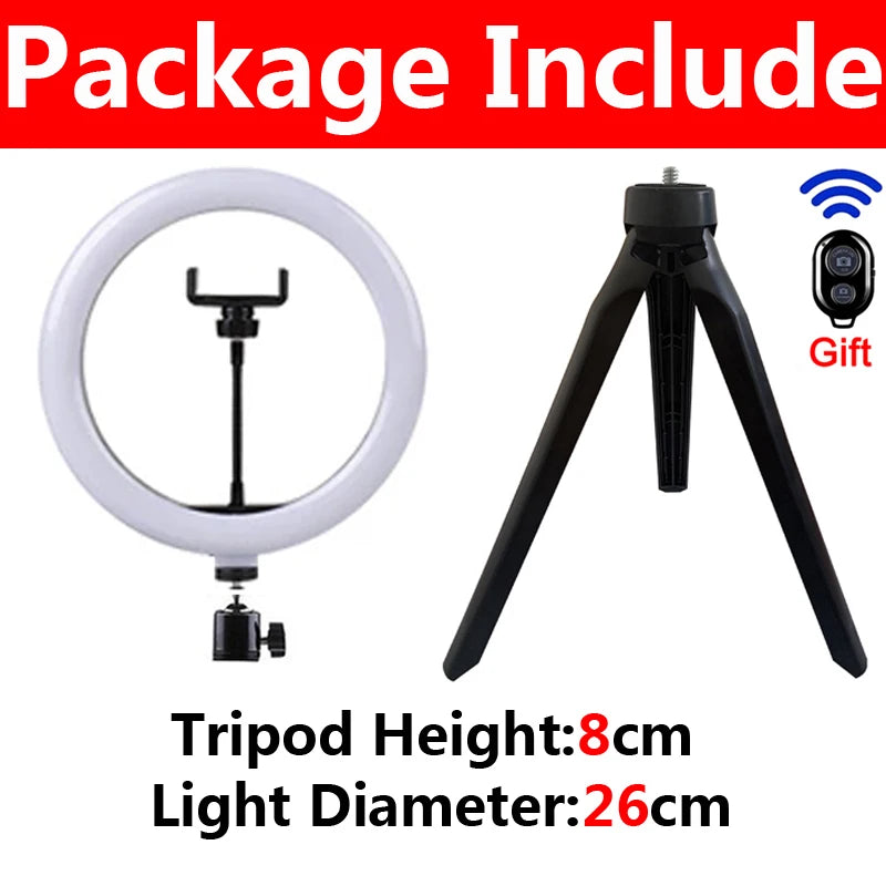 10inches Ring Light 33cm LED Selfie Photography Fill Lamp With 50cm Tripod & Remote control for Tik tok Video Live cosmetic Lamp