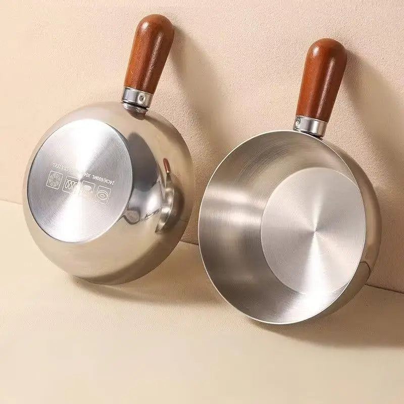 Stainless Steel Instant Noodle Pot, Small Pot For One Person, High-value Appearance, Peach Wood Snack Pot, Small Cooking Pot