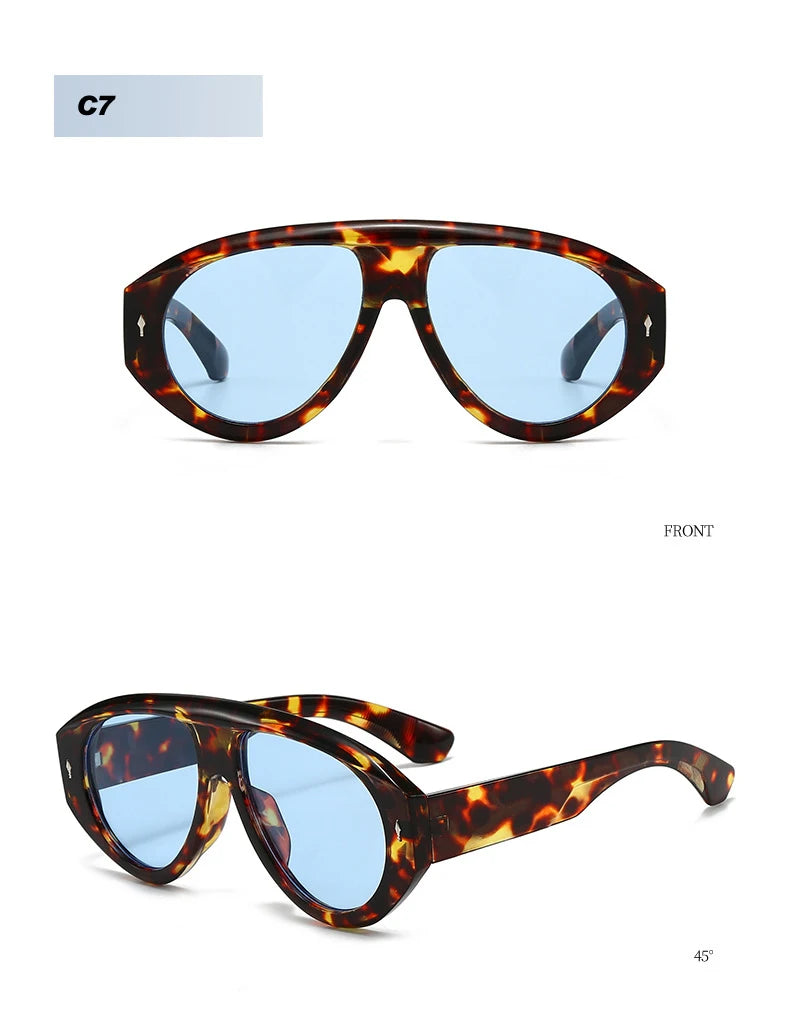 SO&EI Retro Pilot Women Sunglasses Fashion Blue Green Shades UV400 Men Rivets Punk Outdoor Sun Glasses