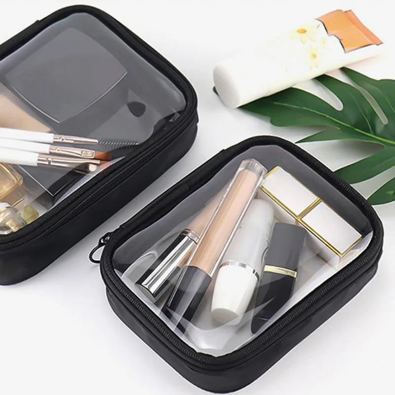 Waterproof Cosmetic Bag Transparent TPU Small Items Pack Makeup Toiletry Zipper Opening Storage Pouch Black Sturdy Wash Bags