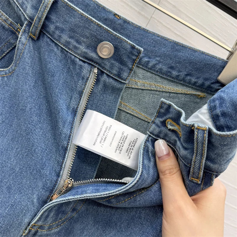 Women's jeans New high waisted slim fit straight leg pants for spring 2026 Retro pure cotton wide leg pants curved knife jeans