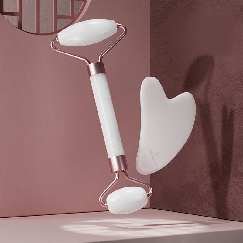 Face And Neck Massager Roller and Guasha Board Resin Non-rose Crystal Jade Roller Beauty Double-ended Massage Skincare Tools