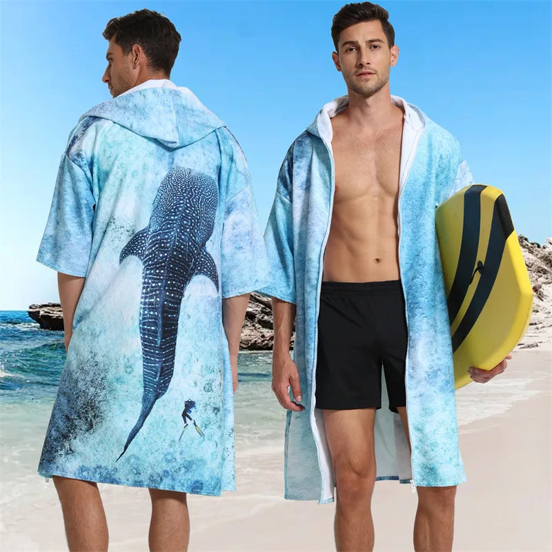 Microfiber Hooded Towel Men Women for Swimming Beach Travel Quick Dry Changing Robe Cape Bath Towel Bathrobe Surf Poncho