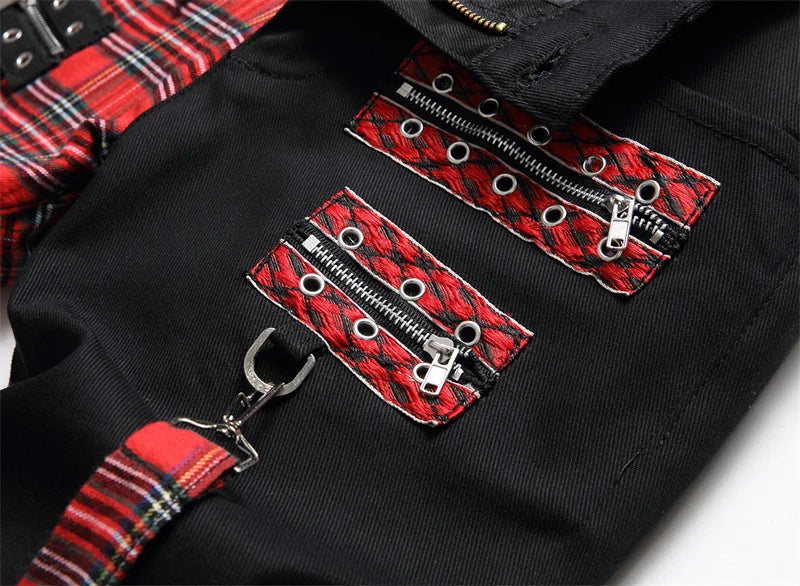 Jeans Men New Suspender Color Blocking Slim Fit Hip-hop Personality Funny Design for Men's Denim