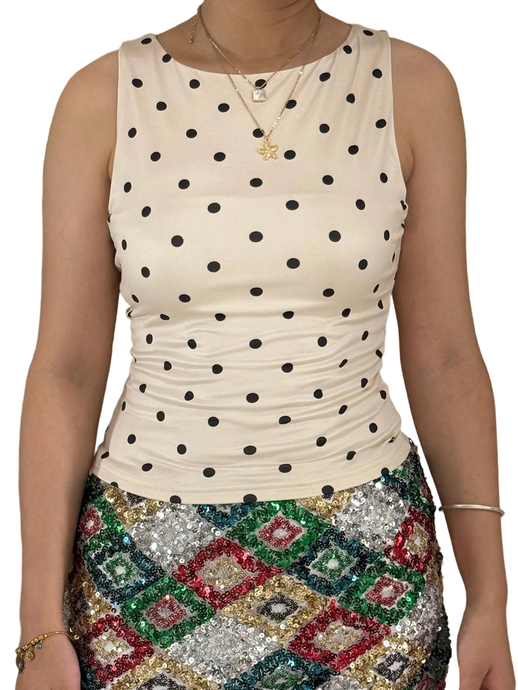 Women's y2k Tank Top  Polka Dot Print Summer Sleeveless O Neck Camisole 2000s Retro Crop Tops Streetwear