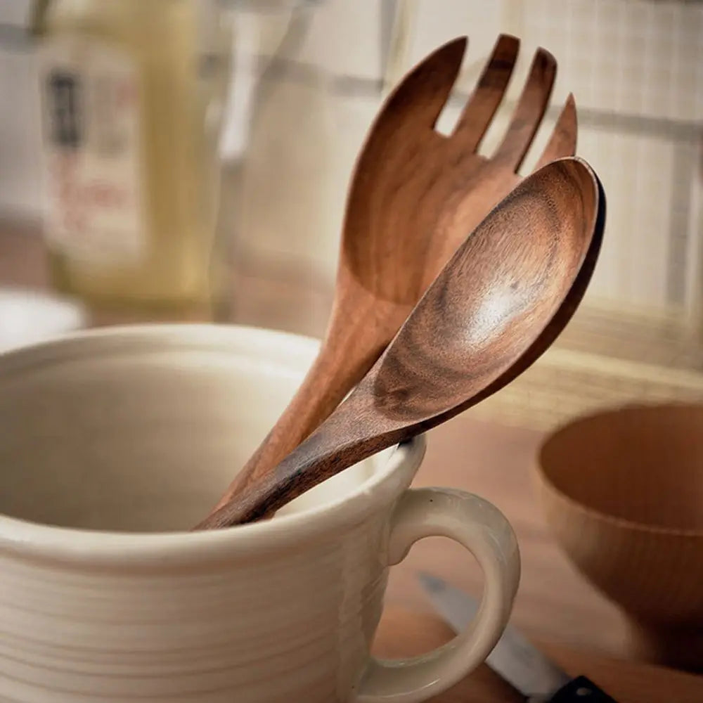 Cooking Mixing Salad Cutlery Utensils Kitchen Tools Dinner Tableware Large Spoons Fork Wooden Spoon
