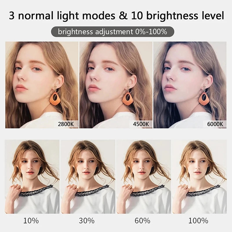 Video Light 26cm Selfie LED Ring Light Dimmable Round Ring Fill Lamp With Stand Tripods Rim Of Light For Tiktok Makeup Ringlight