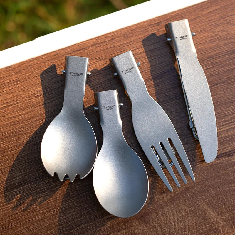 Tiartisan Titanium Foldable Cutlery Portable Outdoor Camping Tableware Hiking Folding Fork Spoon Knife