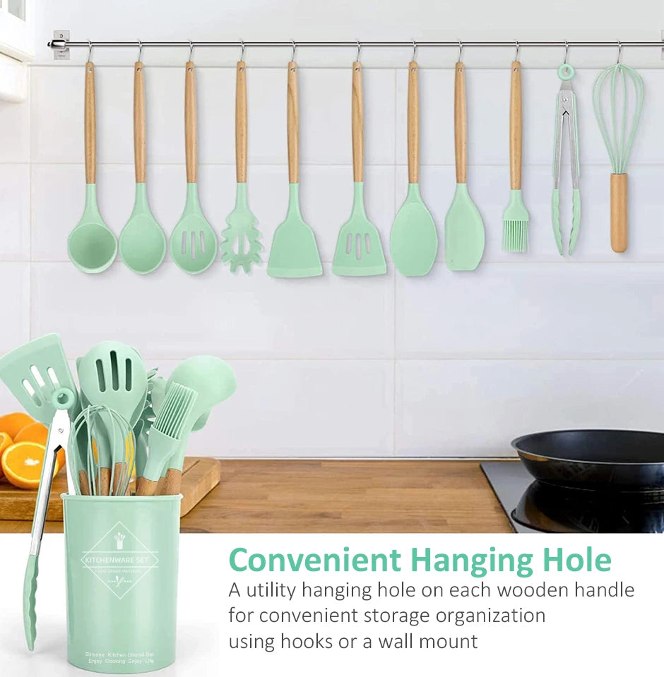 Cooking Tool Sets Non-toxic Cooking Baking Kitchen Tools Utensils Silicone Shovel Spoon Scraper Brush Spade Whisk Turner