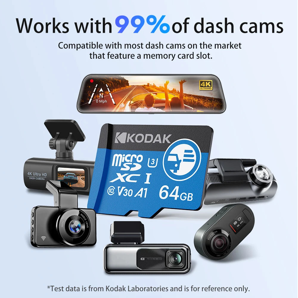Kodak High Endurance MicroSD Card for Dash Cam Memory Card 7/24 Loop Recording SD Card Support FAT32 Format U3 V30 100Mb/s
