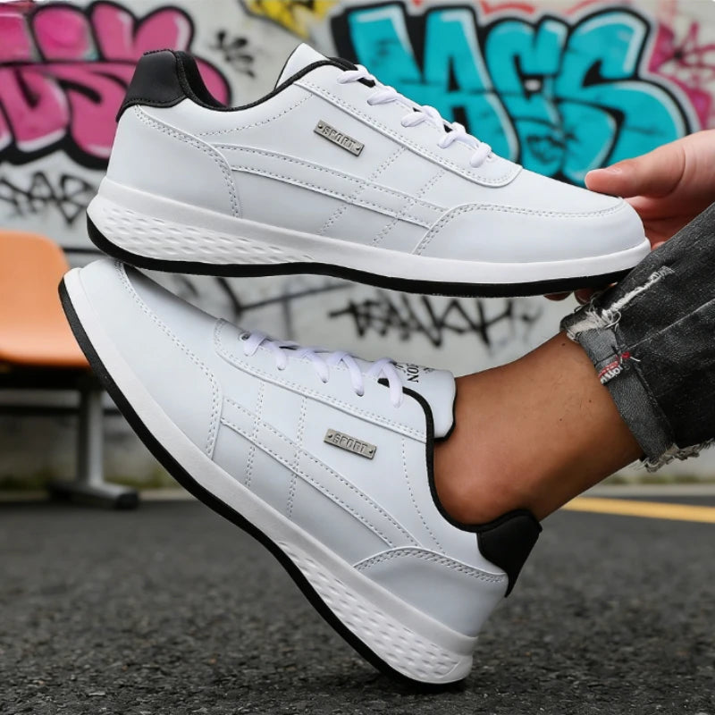 Trendy Men's Sneakers Fashion Non-slip All Black Leather Casual Shoe New Breathable Lightweight Daily Walking Trainers Men Shoes