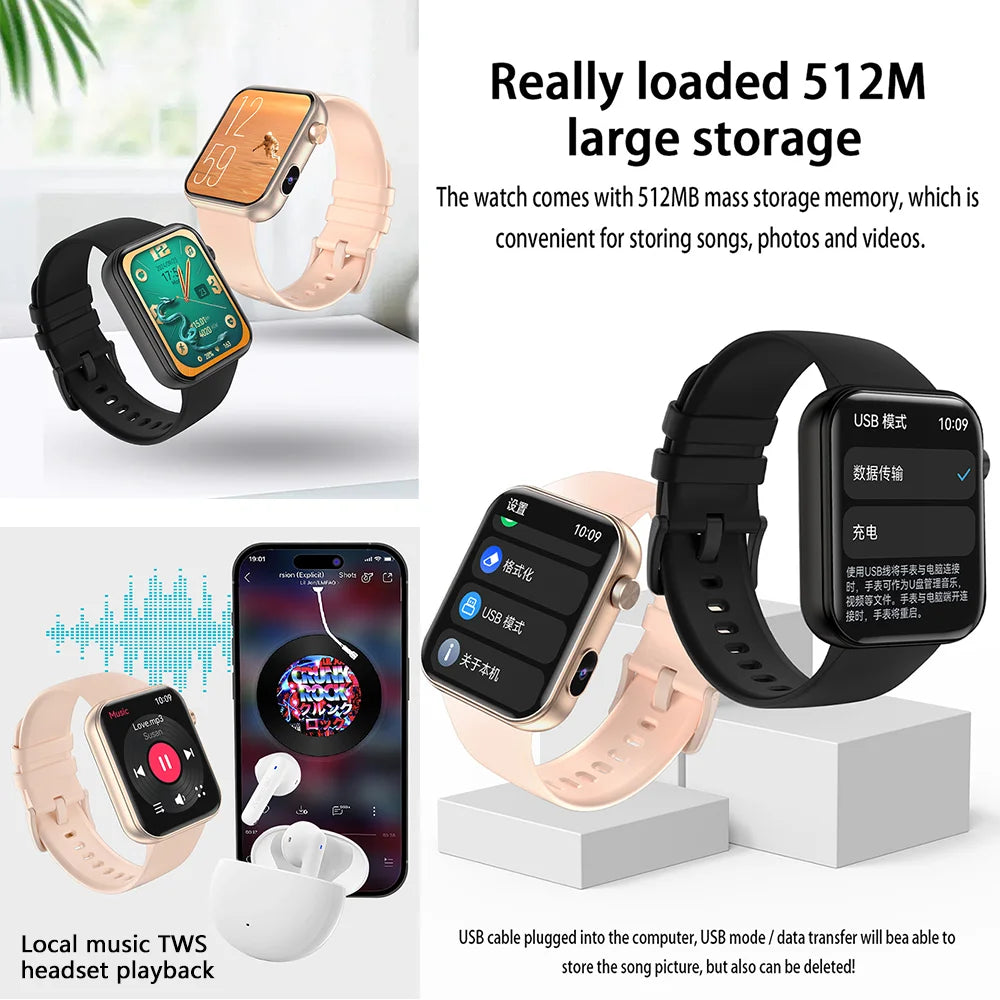 2025 New Smart Watch Men Women Camera Take Photos Record Video Health Monitor Sports Fitness Waterproof BT Call Smartwatch