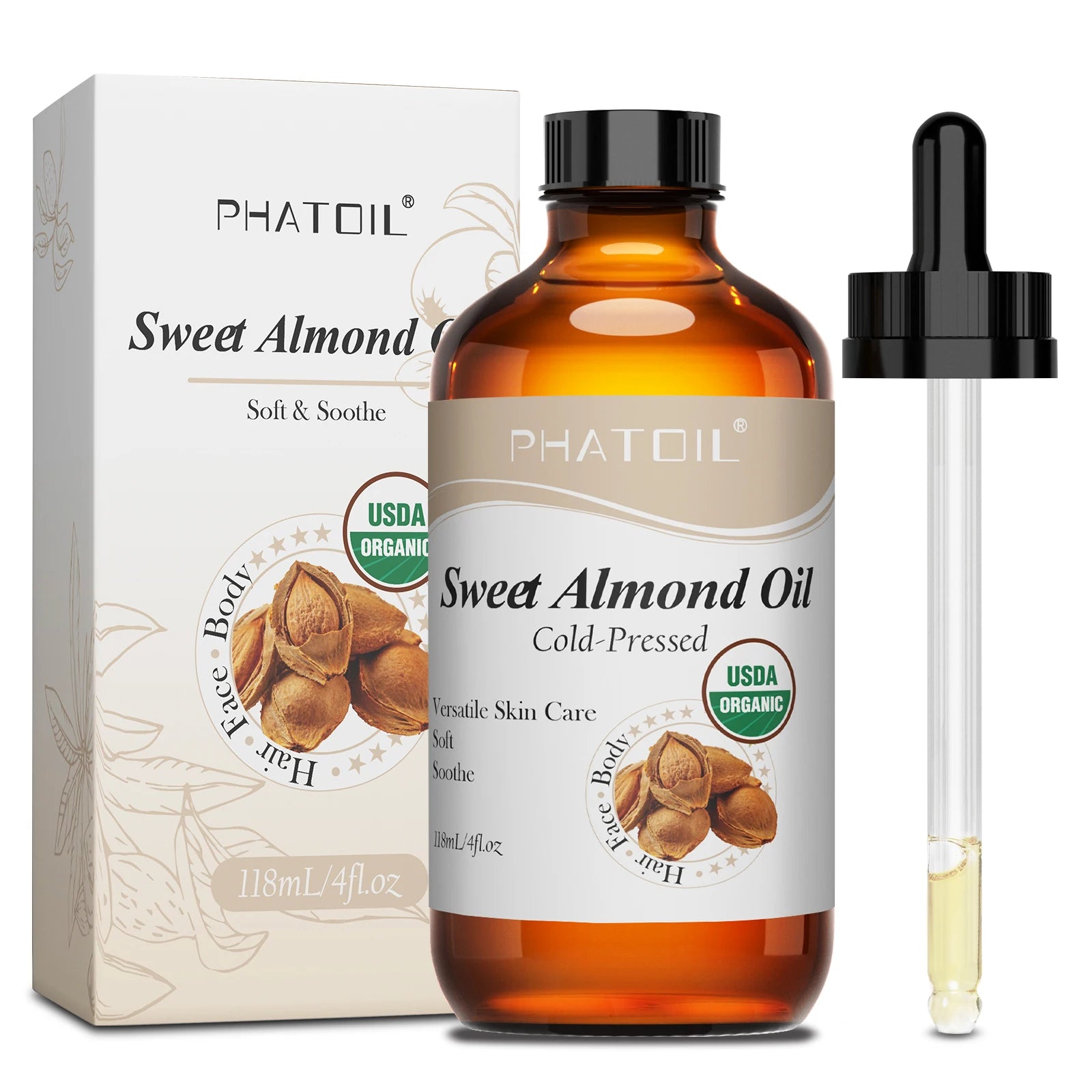 PHATOIL 1PCS 236ML/118ML Pure Castor Oils For Moisturize Skin,Hair Care,Body Massage USDA Cold-Pressed Essential Oil