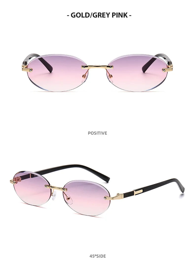 Personalized Oval Frame Sunglasses Women Men Retro Metal High-end Sun Glasses Luxuy Frameless Trimming Traveling UV400 Eyewear