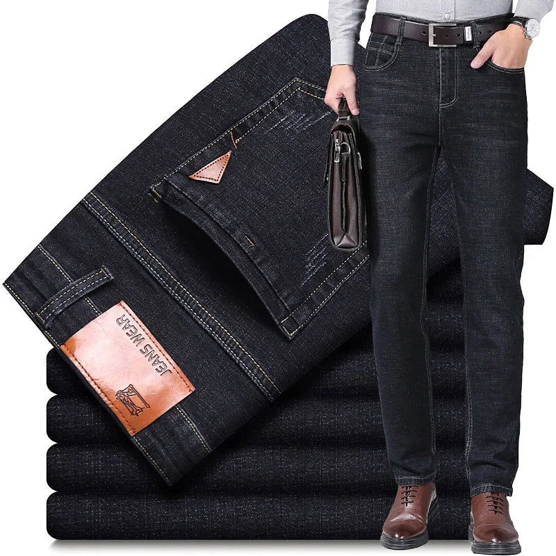 Men Fashion Straight Jeans Mens 2025 New Stretch Slim Fit Pants Comfortable Soft Business Denim Trousers Male Brand Clothing