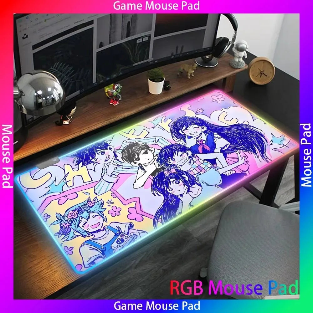 Hot Video Game O_omori RGB Mouse Pad LED Large Gamer Mousepads Luminous Kawaii Cute Deskmat High-end E-sports Keyboard Pad