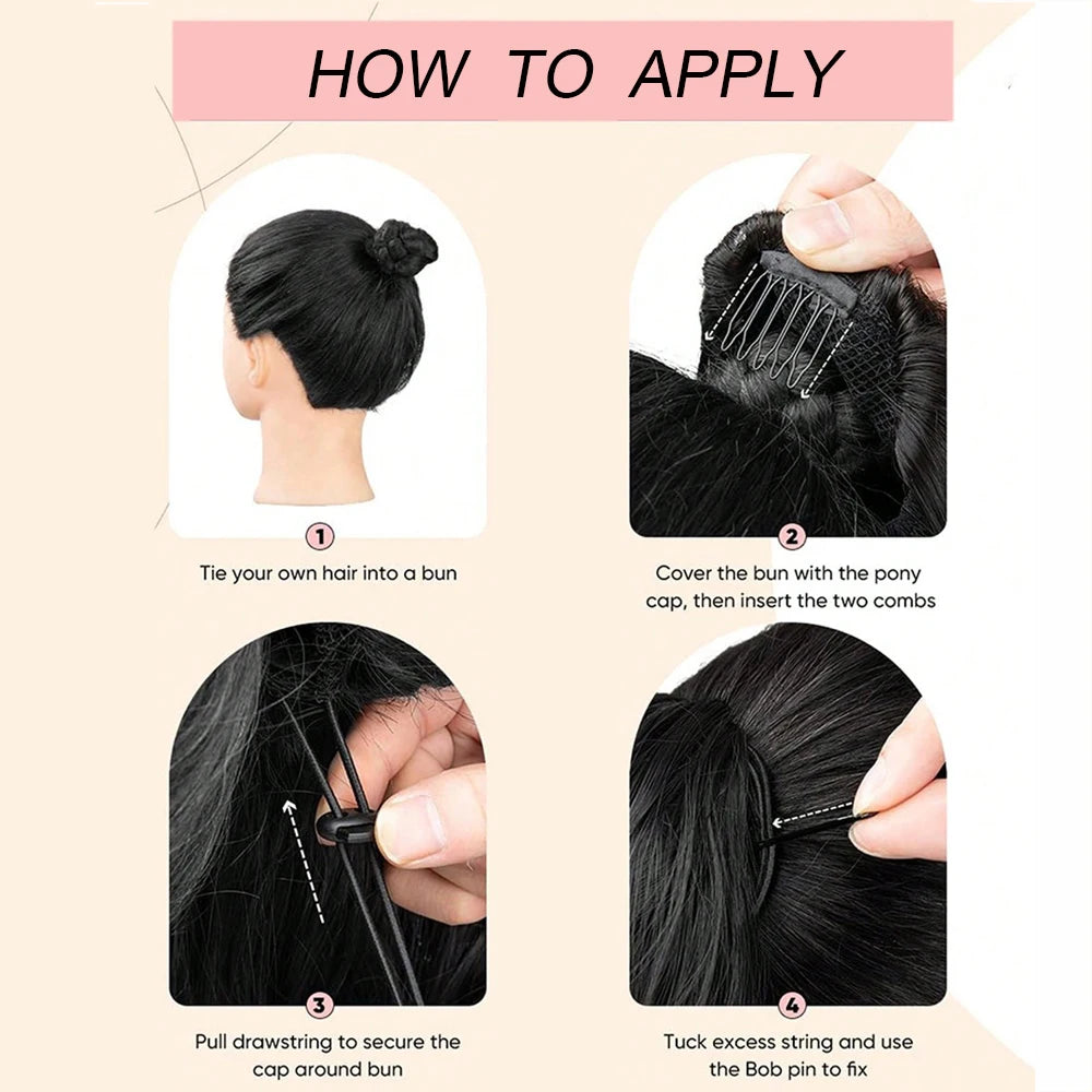 Women's Synthetic DreadLock Afro Puff Hair Bun Drawstring Ponytail Faux Locs Clip-In Chignon Hair Piece for Party