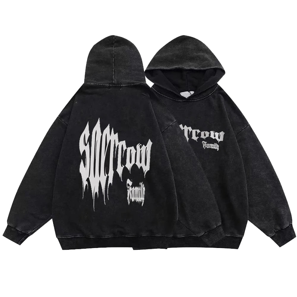 Gothic Style Hoodies Vintage Washed Letter Cross Y2K Sweatshirts Hip Hop Streetwear Long Sleeve Pullover Oversized Harajuku Tops