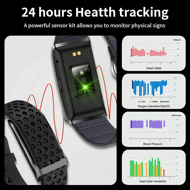 LIGE Smart Watch Men Health Fitness Tracker Screenless Smart Wristband Wearable Multiple Sports Modes 1ATM Waterproof Smartwatch