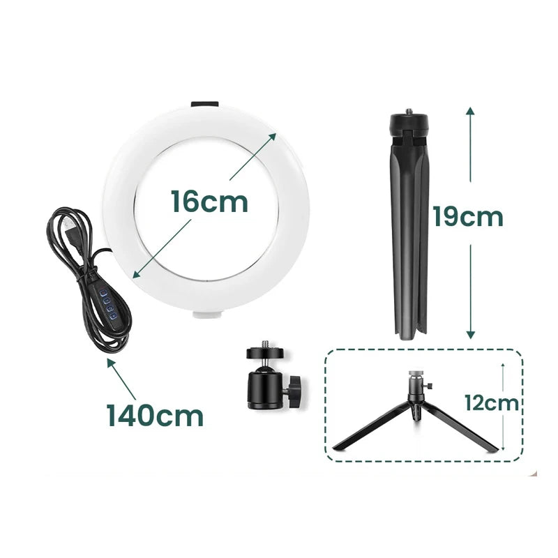 Photography RingLight LED 3 Modes Dimmable Selfie Ring Light With Tripod & Phone Stand For TikTok Video Live Makeup Fill Lamp