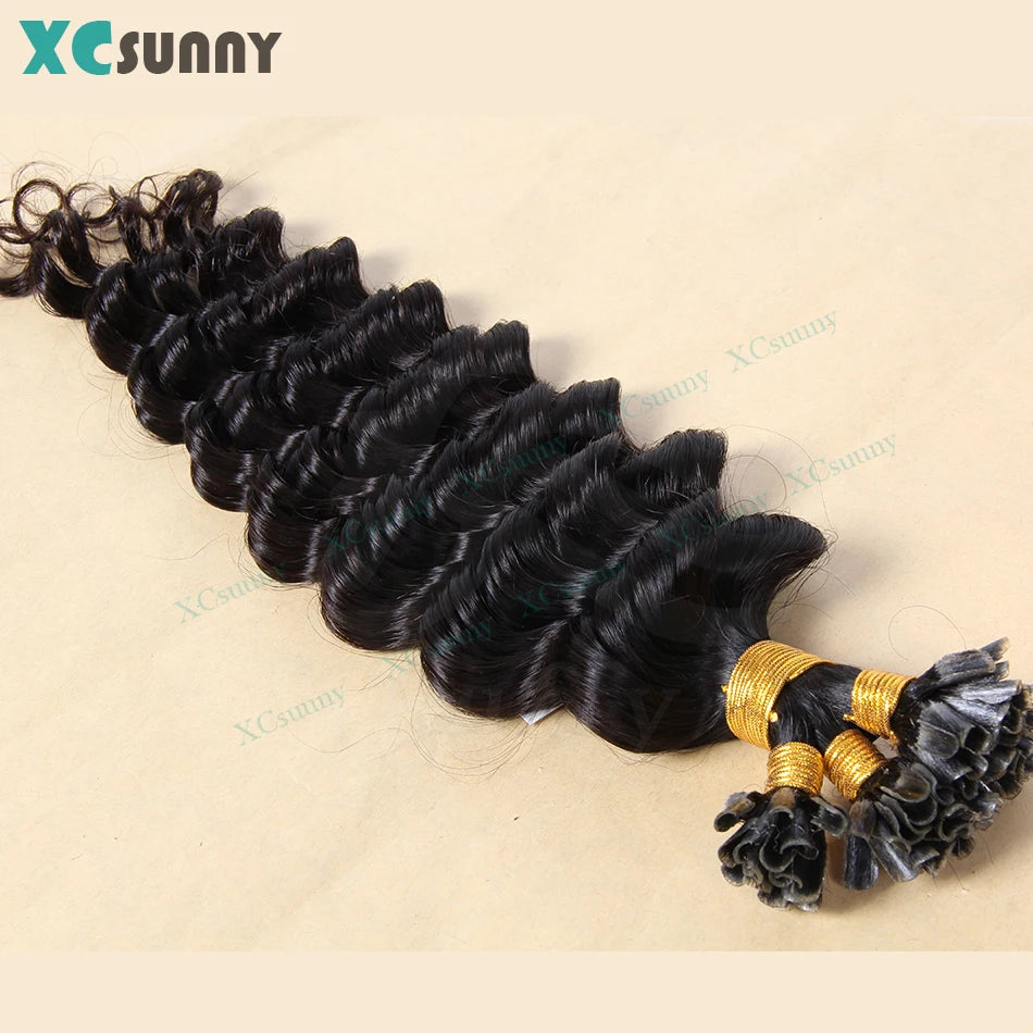 U Tip Human Hair Extensions Keratin Deep Wave Utip Real Human Hair Extensions Curly Double Drawn For Women Wholesale