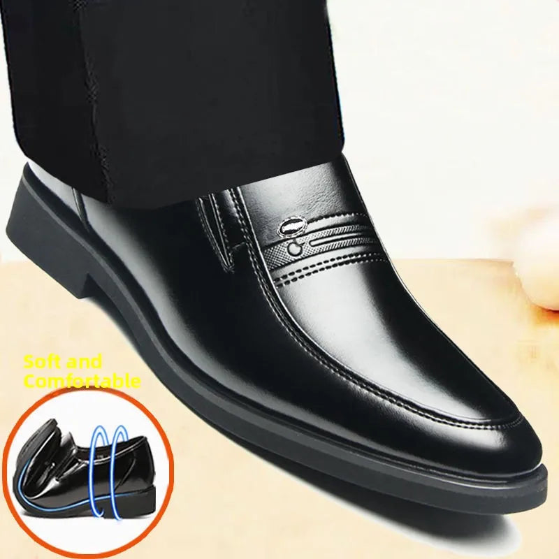 Casual Dad Shoes Soft Bottom Men's Wedding Shoes round Toe Low Heel Breathable Anti-Slip Rubber Outsole Leather Upper