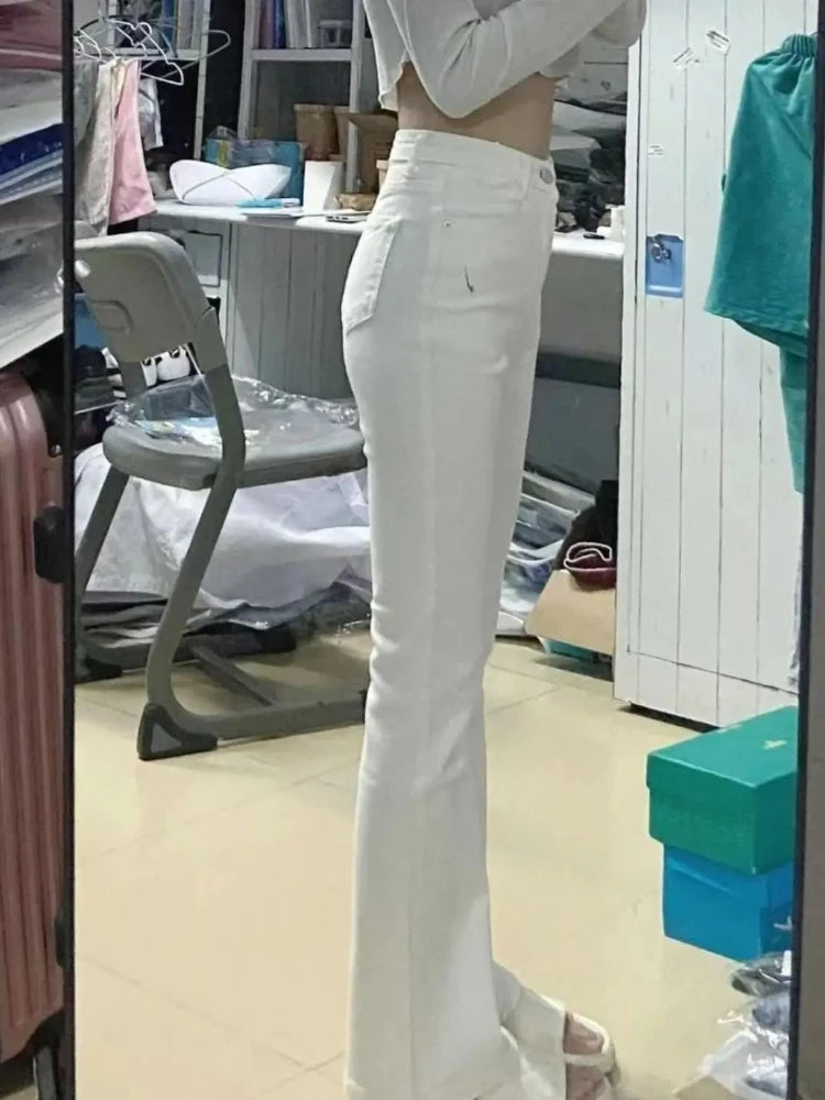 Autumn Spring Slim Skinny Jeans Women Denim Pants Vintage White Tight Trousers Fashion Female Elastic Jeans Casual Flare Pants
