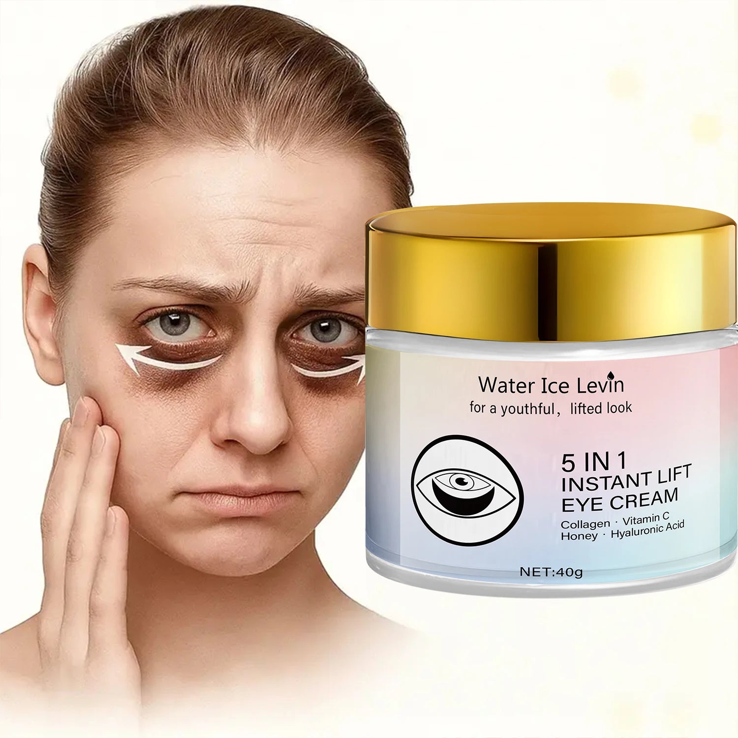 Collagen & Vitamin C Eye Cream 40g, Anti-Aging Firming Eye Treatment with Honey & Hyaluronic Acid, Fast Delivery