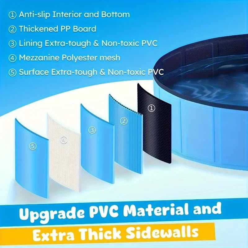 Portable Pet Pool with Foldable Dog Swimming Basin, Cat and Dog Bath Basin, Sturdy Edges, Suitable for All Dog Breeds