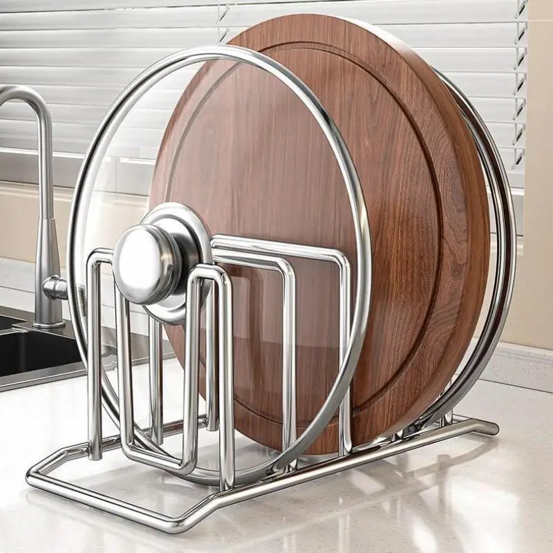 kitchen Storage Solution Rustproof Pot Lid Rack Stainless Steel Storage Rack Multifunctional Chopping Board Organizer For Home .
