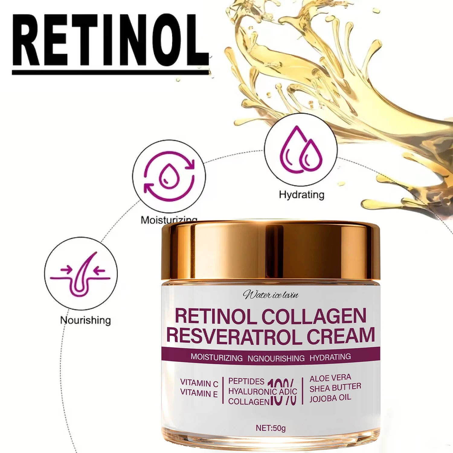 Face Cream Retinol Collagen Resveratrol with Peptide & Vitamin C,Hydrating Firming Moisturizer for Face 50g