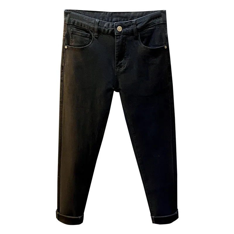 Men's Black Jeans Slim-Fitting Small Straight 2024 New Fall Men's Clothing High-End Denim Casual Long Skinny Pants