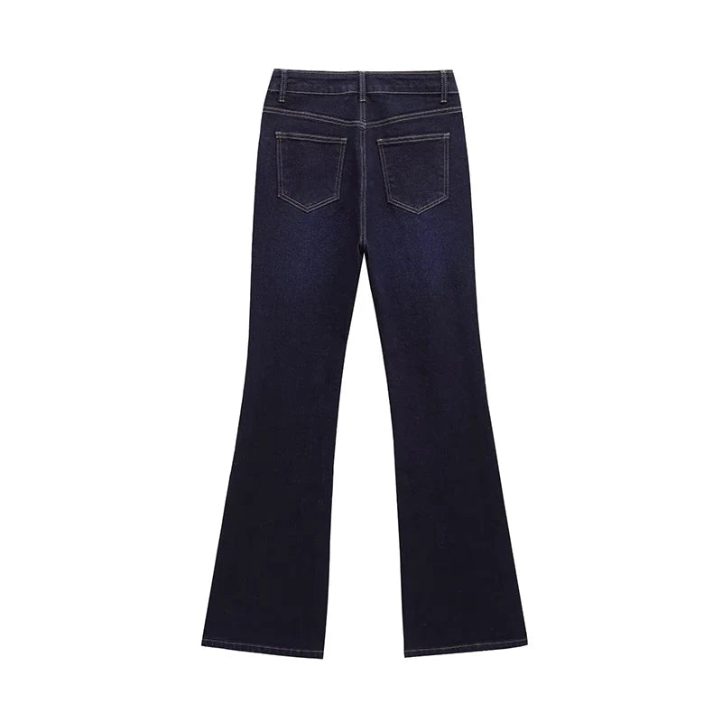 Women's Jeans Basic All-Match Slimming Denim Pants Fashion Metal Button High Waist Flared Pant High End Sense Casual Trousers