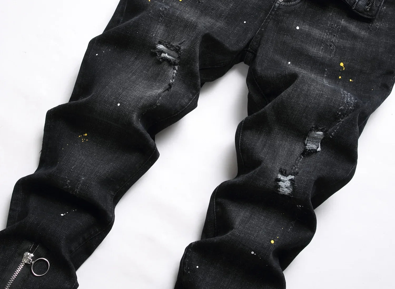 Men Black Ripped Denim Jeans Italian High Street Style Holes Jeans Denim Pants High Quality Male Slim Fit Denim Trousers Size 38