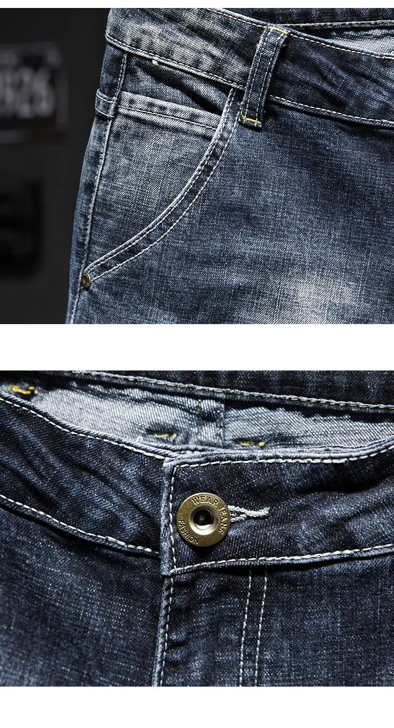 Men's Ripped Jeans Streetwear Personality Trendy Korean Fashion Slim Beggar Holes Denim Pants Stretch Casual Male Trousers