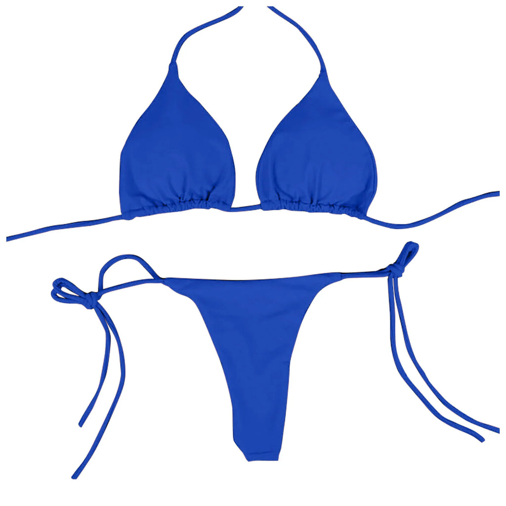 Sexy Women Bikini Lingerie Set Side Tie Swimsuit T--back Low Rise Thong Bandage Style Brazilian Swimwear Soft Solid Underwear
