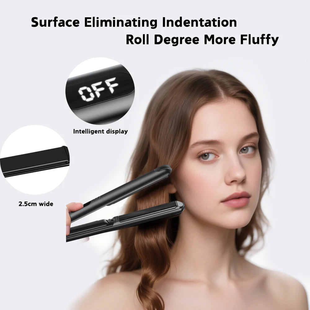 Black Flat Iron Hair Straightener 2-in-1, US Plug for Straightening & Curling, Fast Heat, Compact Portable Hair