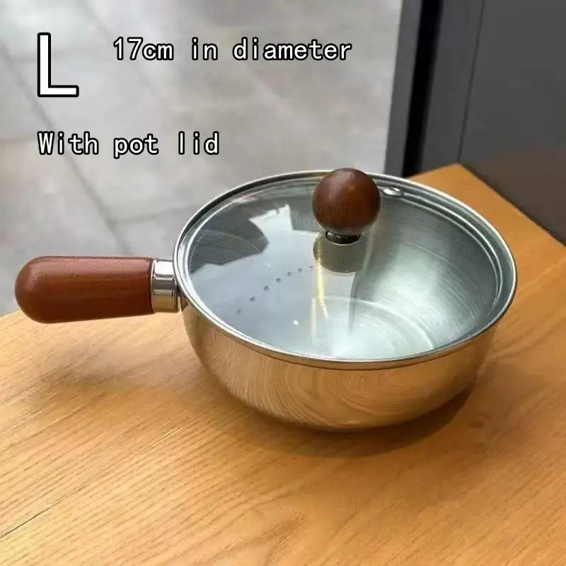 Stainless Steel Instant Noodle Pot, Small Pot For One Person, High-value Appearance, Peach Wood Snack Pot, Small Cooking Pot