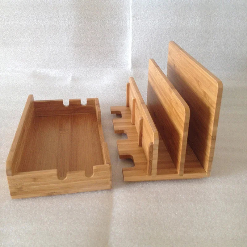 Multi-Function Natural Bamboo Charge Station Charging Dock Cradle Stand Holder Storage Box for Phones Tablet