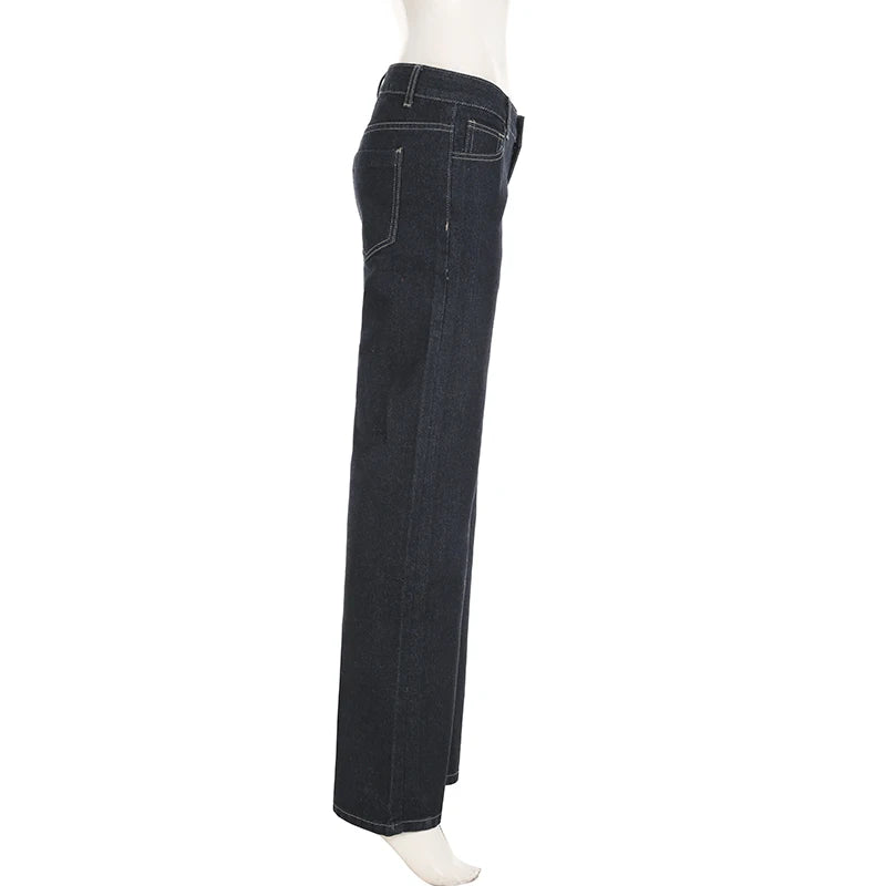 Women's Slim Fit Flared Jeans Y2K Vintage Low Rise Stretch Denim Pants with Embroidery Distressed Style for Everyday Outfits