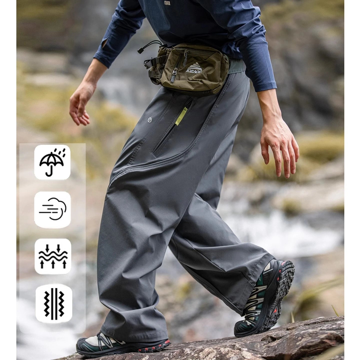 Streetwear Cargo Pants - Waterproof Windproof Fabric with Drawstring Elastic Waist｜Fall 2025 Loose Fit